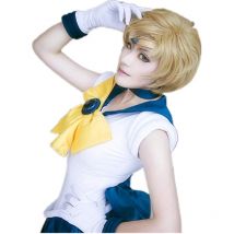 Sailor Uranus Tenoh Haruka Perücken Kurze Leinen Blonde Hitze Beständig Synthetische Haar Cosplay Perücke + Cap