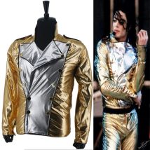 Rollenspieler Michael Jackson History BAD Golden Spandex Zweireihige gewebte Jacke Performance Halloween-Kostüme