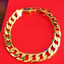 Großhandel 24k Gold gefüllt 10MM Curb Link Kette Armband für Männer Frauen 20CM lang. Mode reines Gold Farbe kubanischen Armband Schmuck