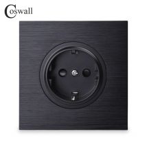 Coswall Schwarz/Silber Grau Gebürstet Aluminium Panel EU Russland Spanien Wand Power Steckdose Geerdet Mit Kind Schutzhülle Lock