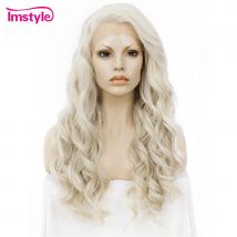 Imstyle asch blonde Perücke synthetische Spitze Front Perücke lange gewellte Cosplay Perücken hitze