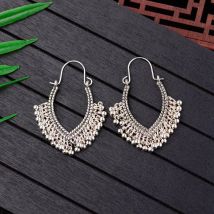 Indischer Jhumka-Schmuck, Vintage-Glocken-Quasten-Ohrring, Boho, antik, ethnisch, versilbert, Tropfen-Hängeohrringe für Frauen, Pendientes