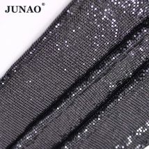 JUNAO 40*150cm Schwarz Pailletten Mesh Strass Trim Aluminium Blatt Metall Stoff Applique Für DIY