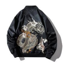 Männer Baseball Jacke Stickerei Drachen Hüfte Hop Bomber Pilot Jacke Männer Harajuku Japanischen Retro Mantel Mode Streetwear Herbst