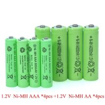 4 stücke 1,2 v NI-MH AAA Batterien 600mAh nimh Batterie + 4 stücke 1,2 V Ni-Mh AA 2000mAh NI-MH akku für fernbedienung