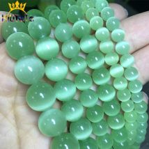 Perline occhio di gatto verde chiaro AAA Perline sfuse rotonde lisce di alta qualità per la creazione di gioielli Bracciale con ciondoli fai da te in pietra opale 15 "4-12mm