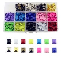 420 stücke Bunte 9mm Quadratische Pyramide Krallen Nieten Für Leder Punk Spikes Und Nieten Für Kleidung Tasche Gürtel Diy zubehör