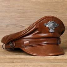 Neue Retro Deutsch Military Caps Für Männer Männlich Echtem Leder Flache Top Hüte Europäischen