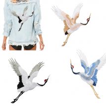 Chinesischen Stil Patches für Kleidung Stickerei Applique Nähen auf Rot-gekrönt Kran Vögel Decor DIY Bestickt Aufkleber für Kleidung
