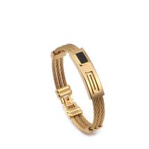 PAPERPLUS | Men Gold Wire Bracelet Stainless Steel Leather Black Charm Jewelry Dropshipping