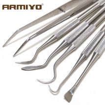 Armiyo Doppelend-Pick-Set aus Edelstahl, Rohrleitung, Kohlenstoff-Ablage, Mundhöhle, Zahnstein-Reinigungsset, solides Werkzeug, 170 mm Länge