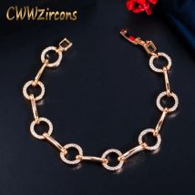 CWWZircons Micro Pflastern Zirkonia 585 Gold Farbe Runde Link Kette Armband für Frauen Mode Marke Böhmischen Schmuck CB228