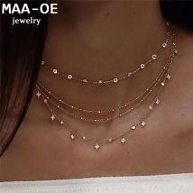 Neue Gold-platte Kristall Sterne Anhänger Halsketten Für Frauen Halskette 2020 Mehrstufige Weibliche Boho Vintage-Schmuck Hochzeit Geschenk