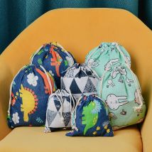Printed Cotton Hemp Drawstring Bundle Pocket Small Cloth Bag Sundries Underwear Cartoon Storage Bag Travel Storage Bag Gift Bag