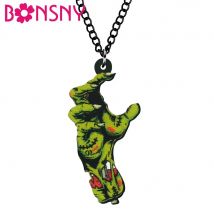 Bonsny Acryl Halloween Horror Anime Grün Zombie Hand Halskette Choker Anhänger Kette Schmuck Für Frauen Damen Jugendliche Charme Geschenk