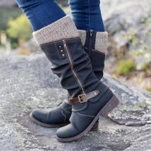Plus Größe Frauen Stiefel Winter Platz Ferse Lange Hohe Stiefel Damen Custom Motorrad Stiefel Frauen Schuhe Mittlere Waden Botas Mujer WSH3791