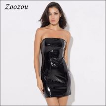Frauen sexy rücken freies PU-Lack leder Mini kleid, schwarz Bodycon, träger los, kurz, Dame, rot, dünn, ärmel los, Custom