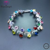 HuiSept Charm-Armband aus 925er-Sterlingsilber, Schmuckzubehör, bunte Topas-Edelsteine, Armbänder für Frauen, Hochzeit, Verlobung