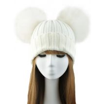 Winter Real Fur Ball Beanie Hat for Women Ladies Fluffy Double Natural Raccoon Fur Pom Pom Skullies Beanie Hat With 2 Fur Pompom