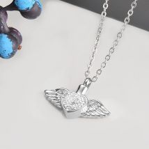 Angel Wings & White Crytsal Heart Cremation Memorial Necklace Jewelry Can Open Keepsake Ashes Urn Pendant Dropshipping