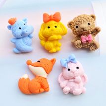 10 stücke Harz Bunte Cartoon Welpen Kaninchen Elefant Flache Stein Ausschnitt Dekoration Bogen DIY Figuren Schmuck Machen Zubehör