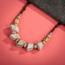 Blue Pink Cobblestone Shape Ceramic Bohemia Bead Necklace Pendant Vintage Necklaces Classic Style Jewelry #2584-1