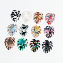 Boho-Schmuck, Schildpatt-Ohrring-Charms, Acetat-Acrylperlen, große Monstera-Blattform, 46 x 38 mm, Ohrring-Teile, -ACE251