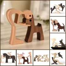 Familie Welpen Holz Hund Handwerk Figurine Desktop Ornament Tisch Carving Modell Zu Hause Büro Dekoration Pet Skulptur Weihnachten Geschenk