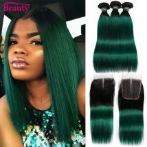 Teal Grün Bundles Mit Closure Ombre Menschliches Haar 3 Bundles Mit Verschluss Remy Brasilianische