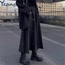 Loose Hip-Hop Punk Elastic High Waist Cargo Skirt Women Korean Ulzzang Casual Gothic Long Dark Skirt 2021 Streetwear Black Saia