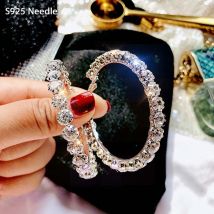 Silberne Nadel-Creolen für Frauen, Schmuck, runder kubischer Zirkon, glänzender Bling, weiblicher großer Creolen-Ohrring-Schmuck