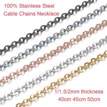 5 Teile/los 40cm 45cm 50cm Edelstahl DIY Halskette Kette Kabel Ketten Halskette 1mm 1,5mm 2mm dicke Gold Farbe Stahl Ketten