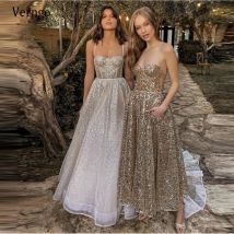 Verngo 2023, glitzernde goldene Pailletten, A-Linie, lange Abendkleider, Spaghettiträger, herzförmig, knöchellang, formelles Abendkleid, individuell gestaltet