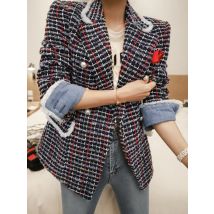 Fashion Elegant Women Tweed Outwear Casual Retro Plaid Double Breasted Pearl Button Lady Femme Mujer Autumn Winter Coat Jacket