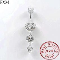 Kristallherz-Bauchnabelring, Nabel-Körperpiercing-Schmuck, 925er Silber, für Damen, Anti-Allergie