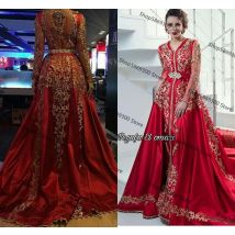 Luxus rote Applikation Kaftan Roben Brautkleider mit abnehmbaren Zug 2024 Langarm Perlen Kaftan Arabisch Truthahn Brautkleid