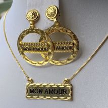 MON Franch Schmucksets für Frauen, goldfarben, quadratisch, mit Namen, Halskette/Ohrringe, arabisch/Afrika, Geburtstagskette, Geschenk