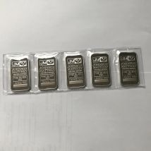 5 Stück nicht magnetische Johnson Matthey 1 OZ JM versilberte vakuumversiegelte Souvenir-Münzstange mit verschiedenen Laser-Seriennummern