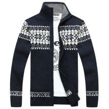 Winter Herren Jacquard Pullover Mantel Schlank Stehkragen Flut Wolle Strickjacke Full Zip Lässige Warme Männliche Kleidung für Herbst 5X