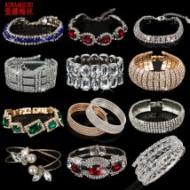 AINAMEISI Mode Frauen Kristall Hochzeit Armbänder & Armreifen Voller Glänzenden Strass Braut Liebe Charme Link Kette Armband Schmuck