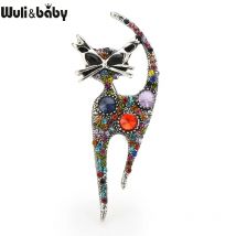 Wuli&baby Vintage Strass Katze Broschen Für Frauen Metall Multi-farbe Katze Tier Casual Party Brosche Pins Geschenke