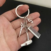 2021 Hair stylist essential hair dryer scissors comb Decorative Keychains Hairdressers Gift Key Rings Hair Dryer letter Keyring