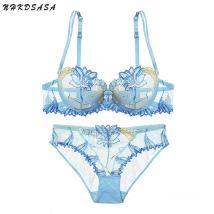 Frauen Sexy Bh Und Panty Keine Padded Unsichtbare Bügel-bh Sets Spitze Gestickte Schriftsätze Unterwäsche Dessous Set Plus Größe 90D