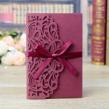 1 stücke Laser Cut Hochzeit Einladungen Karte Tri-Falten Elegante Spitze Business Blumen Grußkarten & Band Hochzeit Party dekoration