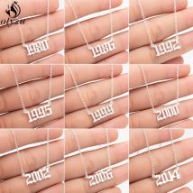 Punk Old English Year Number Necklaces for Women Men 2024 1980 1990 2000 2010 2020 Custom Birth Year Necklace Christmas Gifts