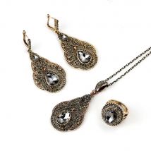 Sunspicems Elegent Böhmen Grau Kristall Ohrring Halskette Ring Hochzeit Schmuck-Sets für Frauen Antike Gold Farbe Braut Geschenk 2020