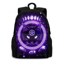 Cat Skeleton Purple Backpacks Witch Pentagram Cute Polyester Workout Backpack Male Print Bags