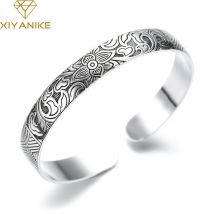 XIYANIKE New Fashion Silver Color Cuff Bracelet Charm Women Vintage Lotus Flower Religious Party
