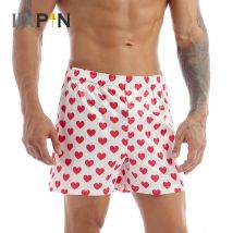 Sexy Love Heart Print Soft Boxers Underpants Man's Underwear Gay Casual Shorts Beach Wear Lightweight Loose Lounge Short Pants