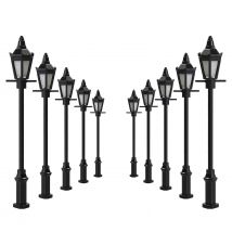 Evemodel 10pcs Model Trains OO HO Scale 1:75 Vintage Lamp Post Street Lights Warm White LEDs LFT17OO